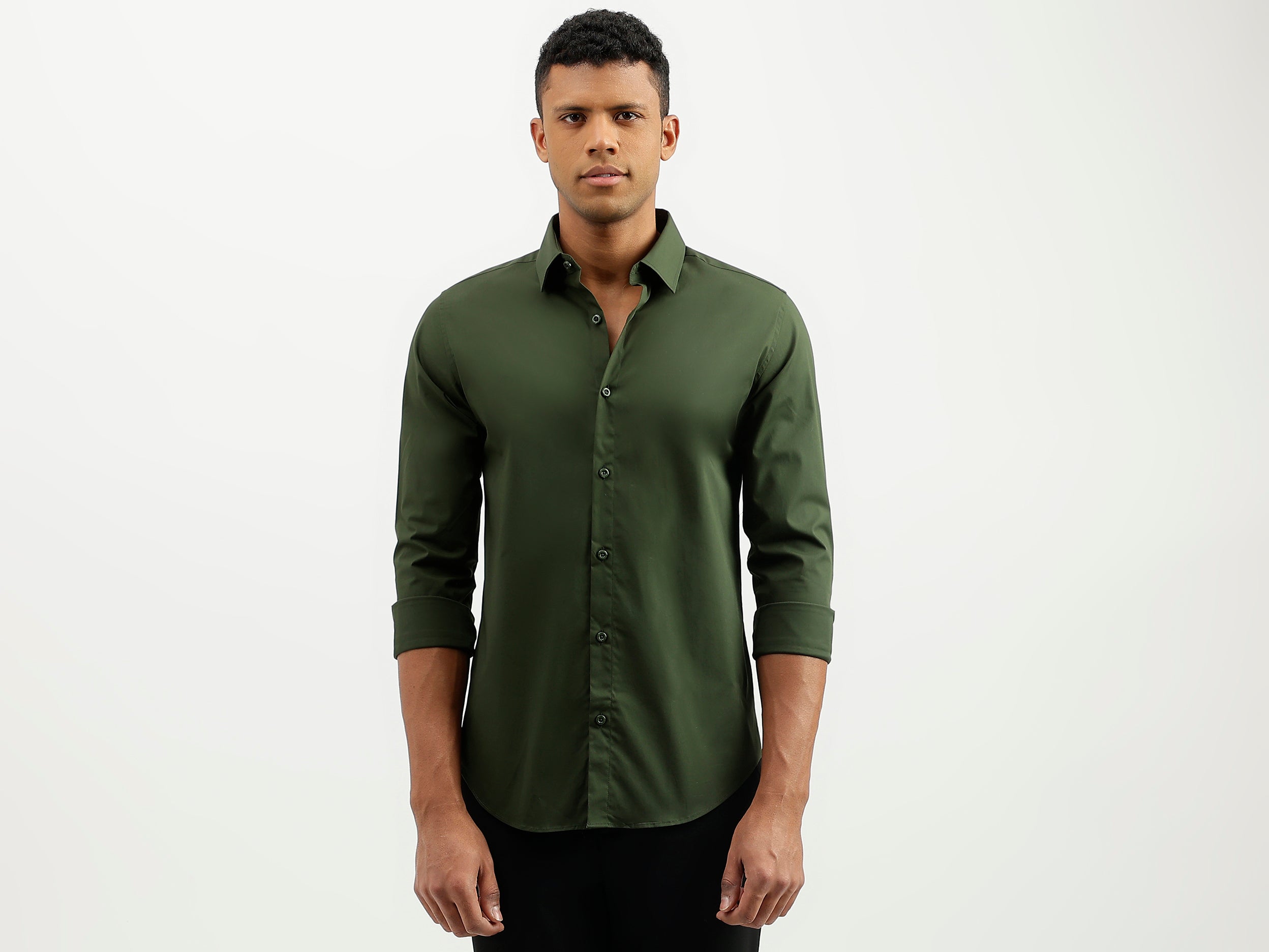 Slim Fit Spread Collar Solid Shirt