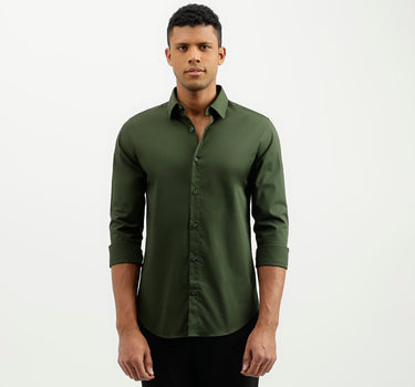 Slim Fit Spread Collar Solid Shirt