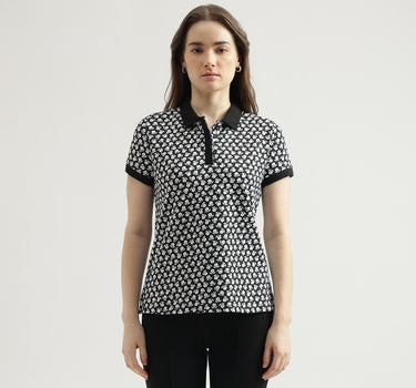 Regular Fit Polo Neck Printed Women's T-Shirt