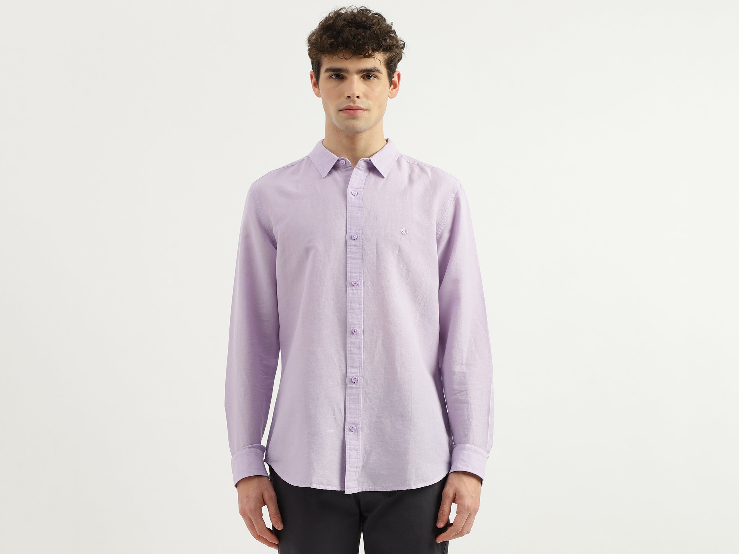 Slim Fit Spread Collar Solid Shirt