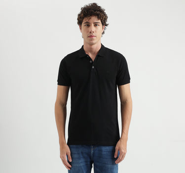 Regular Fit Polo Neck Solid Pattern T-shirt