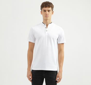 Men's Regular Fit Henley Neck Textured T-Shirt