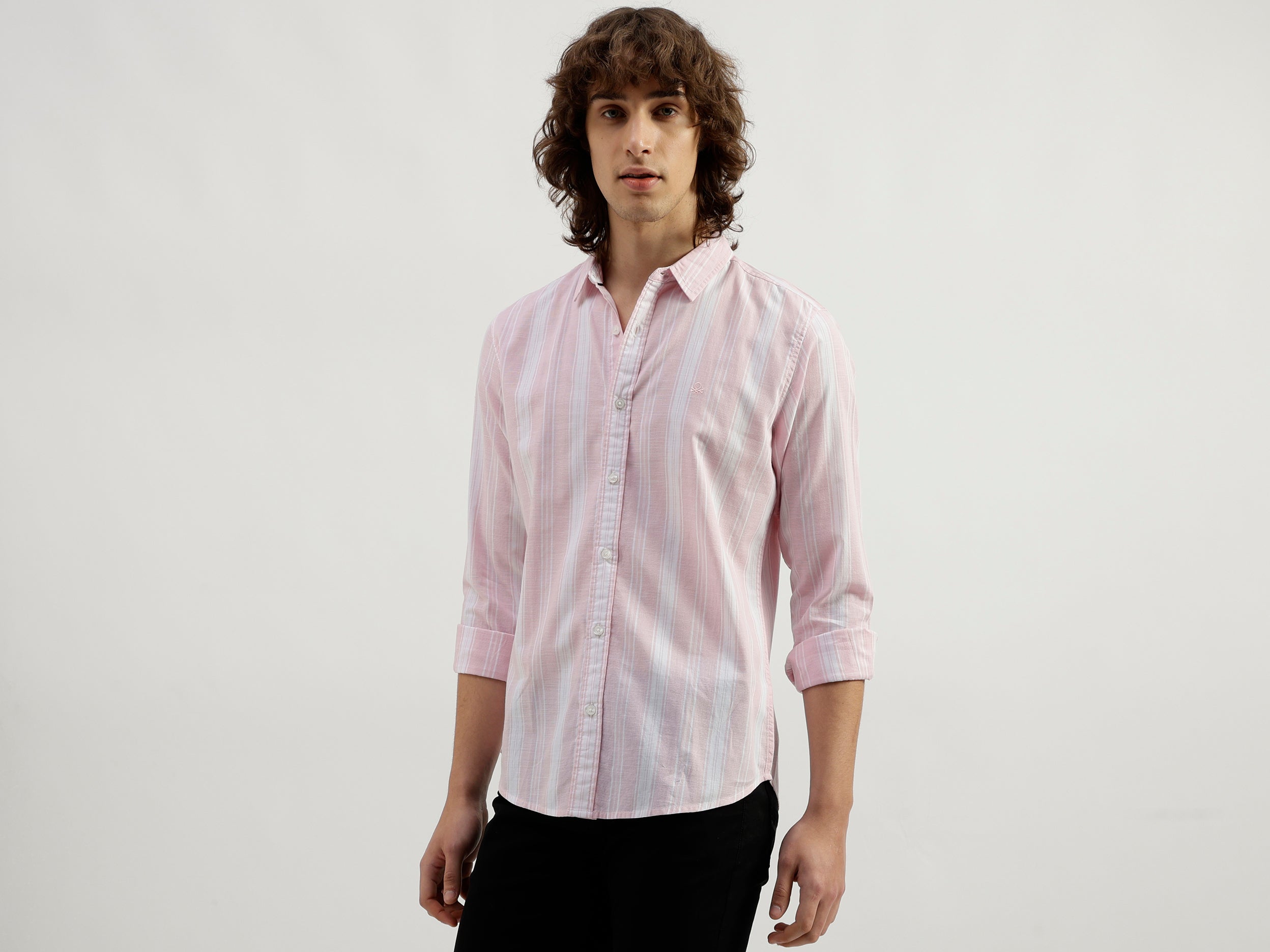 Slim Fit Spread Collar Striped Shirt