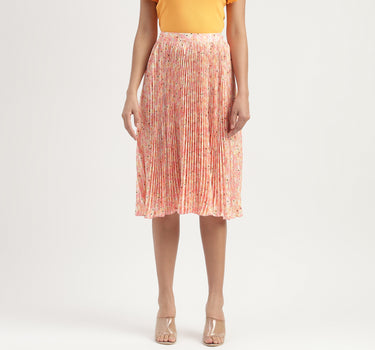 Floral Printed Pleated A-Line Midi Skirt