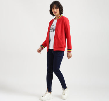 Women Red Solid Regular Sweatshirt