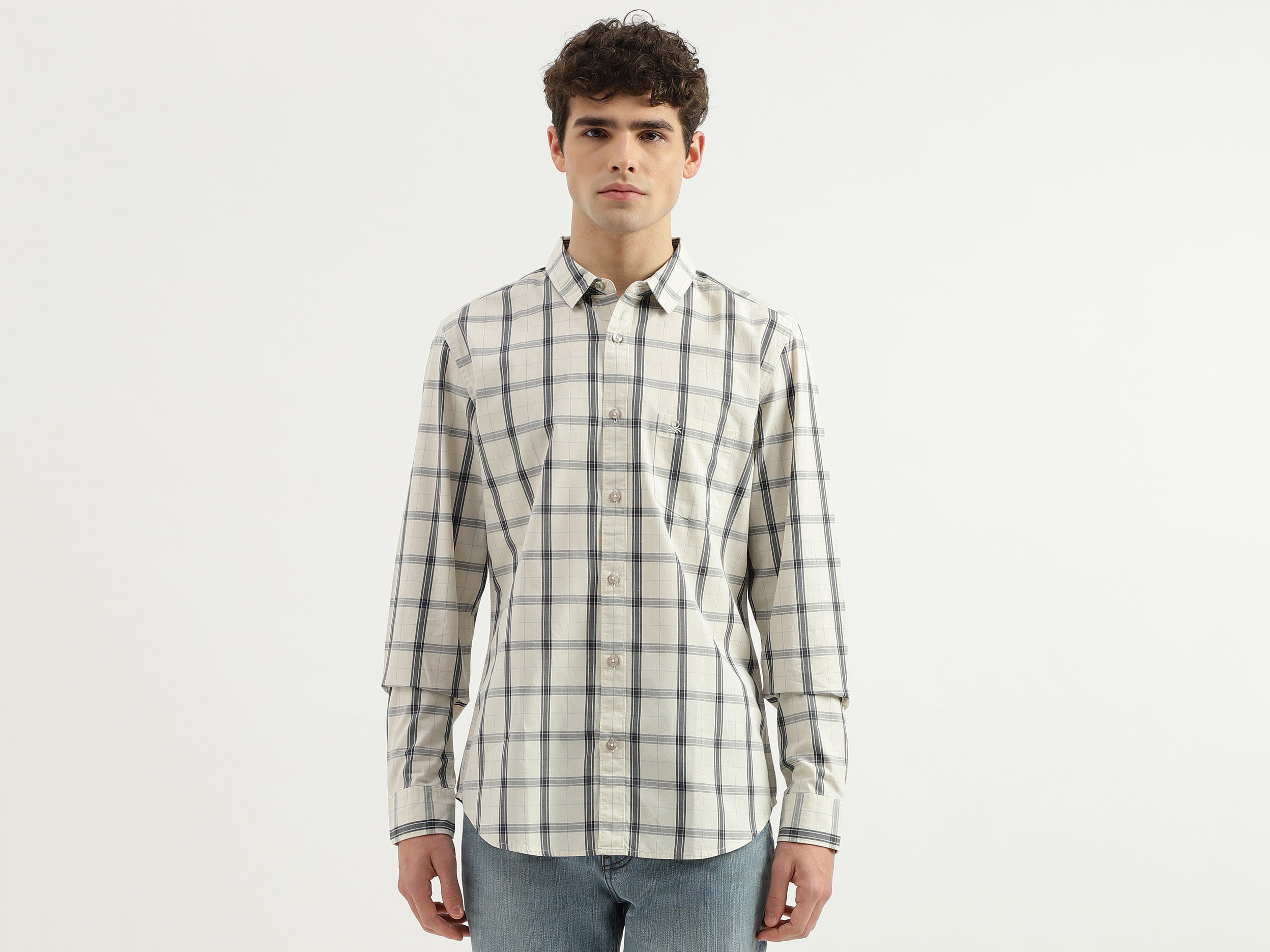 Slim Fit Spread Collar Checkered Shirt