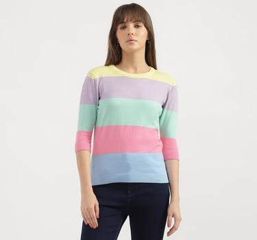 Regular Fit Round Neck Striped Tops