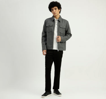 Collared Solid Zipper Jacket