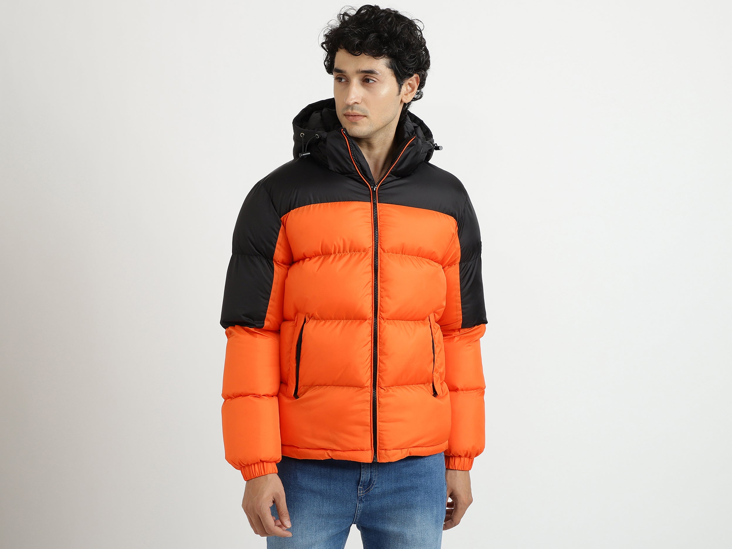 Men Colorblocked Hooded Jacket