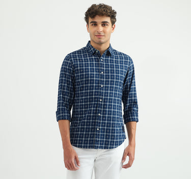 Men Checked Spread Collar Shirt