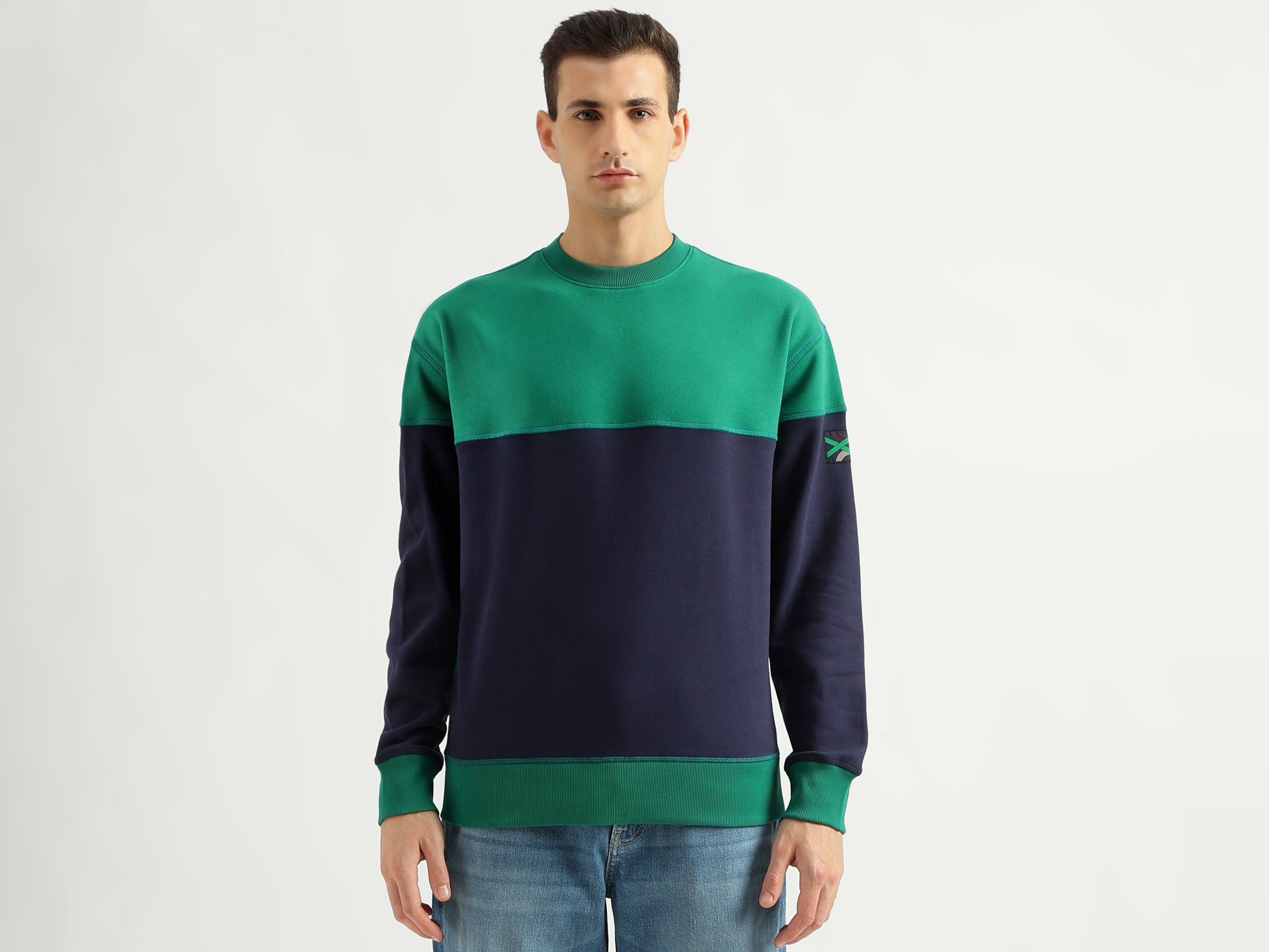 Men's Boxy Fit Round Neck Color Block Sweatshirt