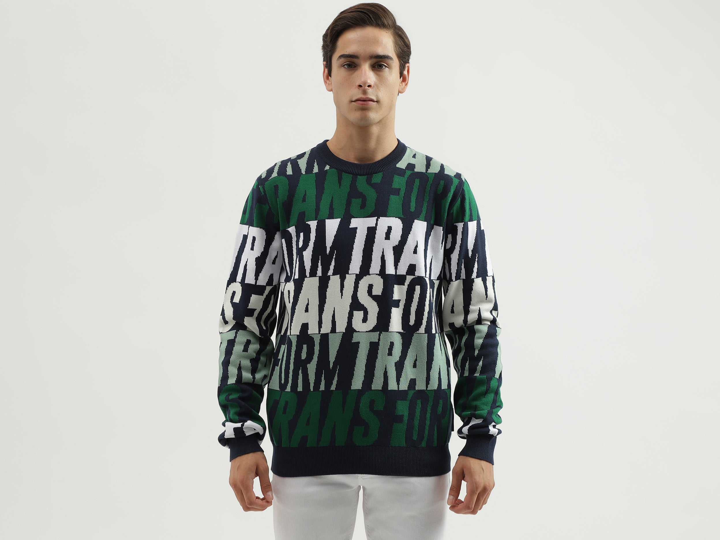 Men's Regular Fit Crew Neck Printed Sweater