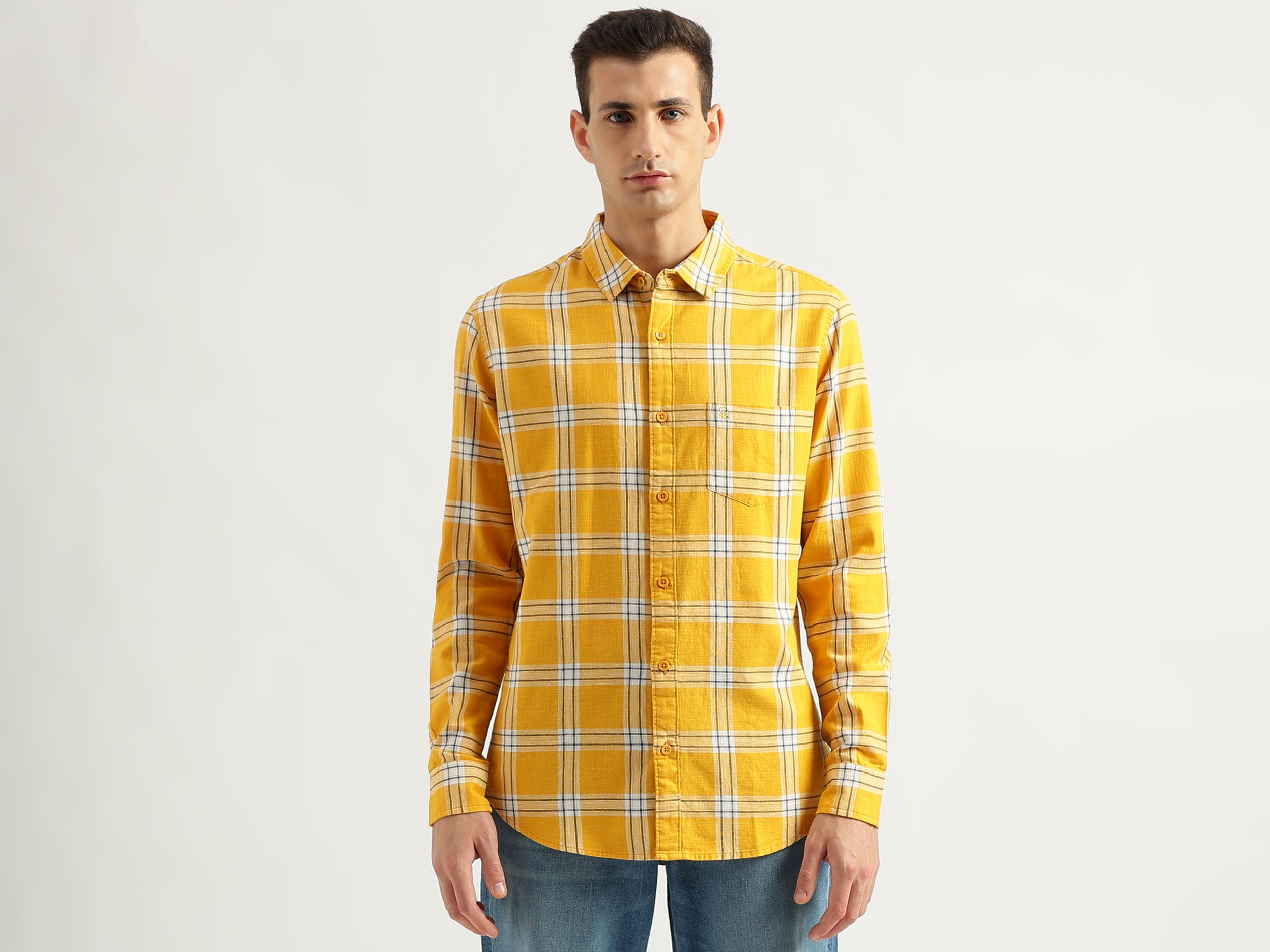 Men's Slim Fit Spread Collar Checked Shirts