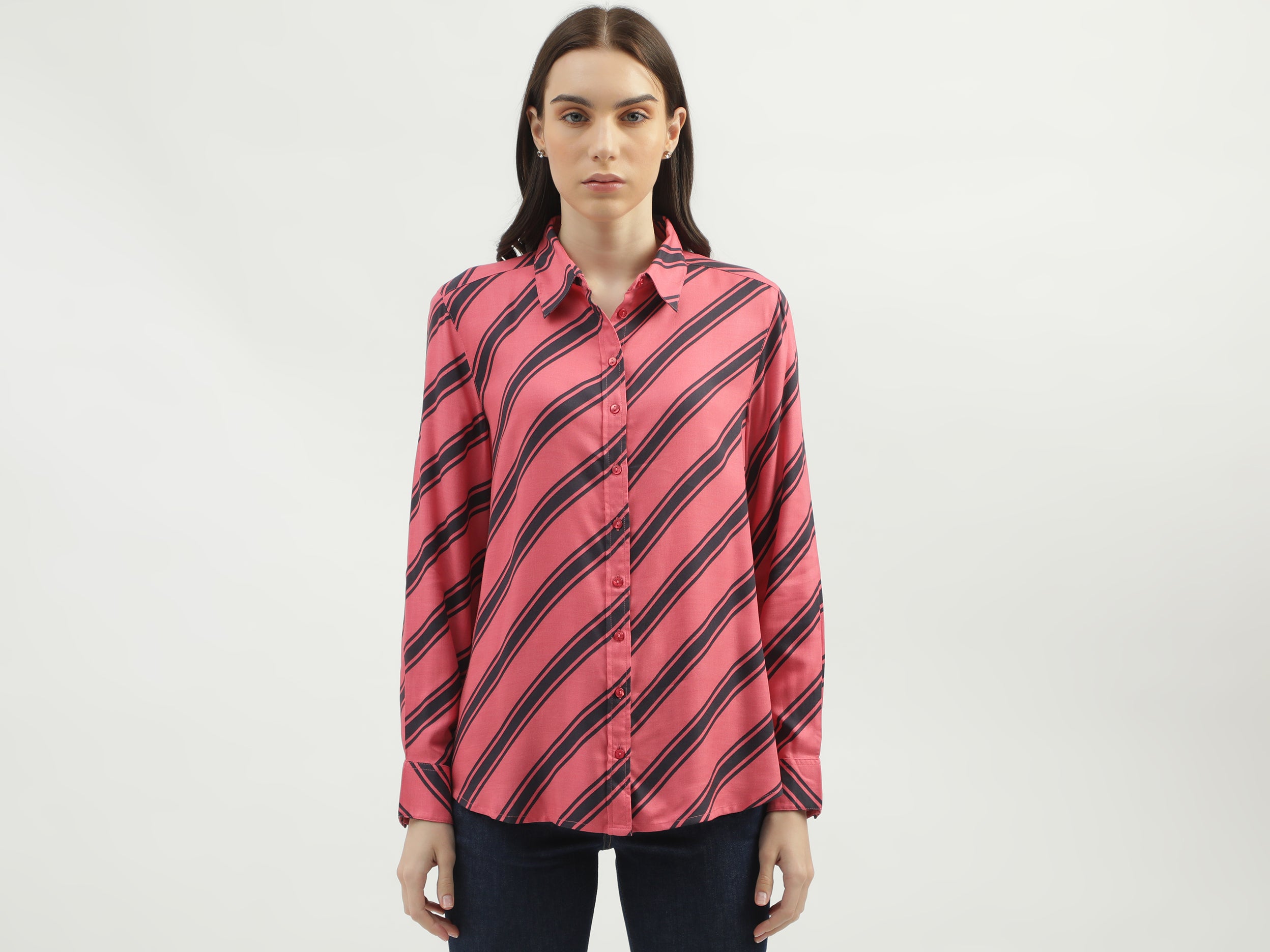 Women's Regular Fit Spread Collar Striped Shirts