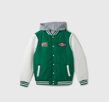 Boy's Regular Fit Varsity Jacket with Detachable Hood