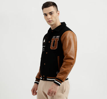 Men's Regular Fit Embroidered Varsity Jacket