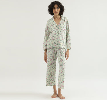 Regular Fit Lapel Collar Floral Print Shirt and Floral Pajama Set