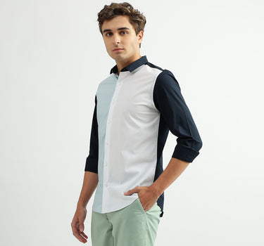 Men Color Blocked Spread Collar Shirt