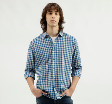 Slim Fit Spread Collar Checkered Shirt