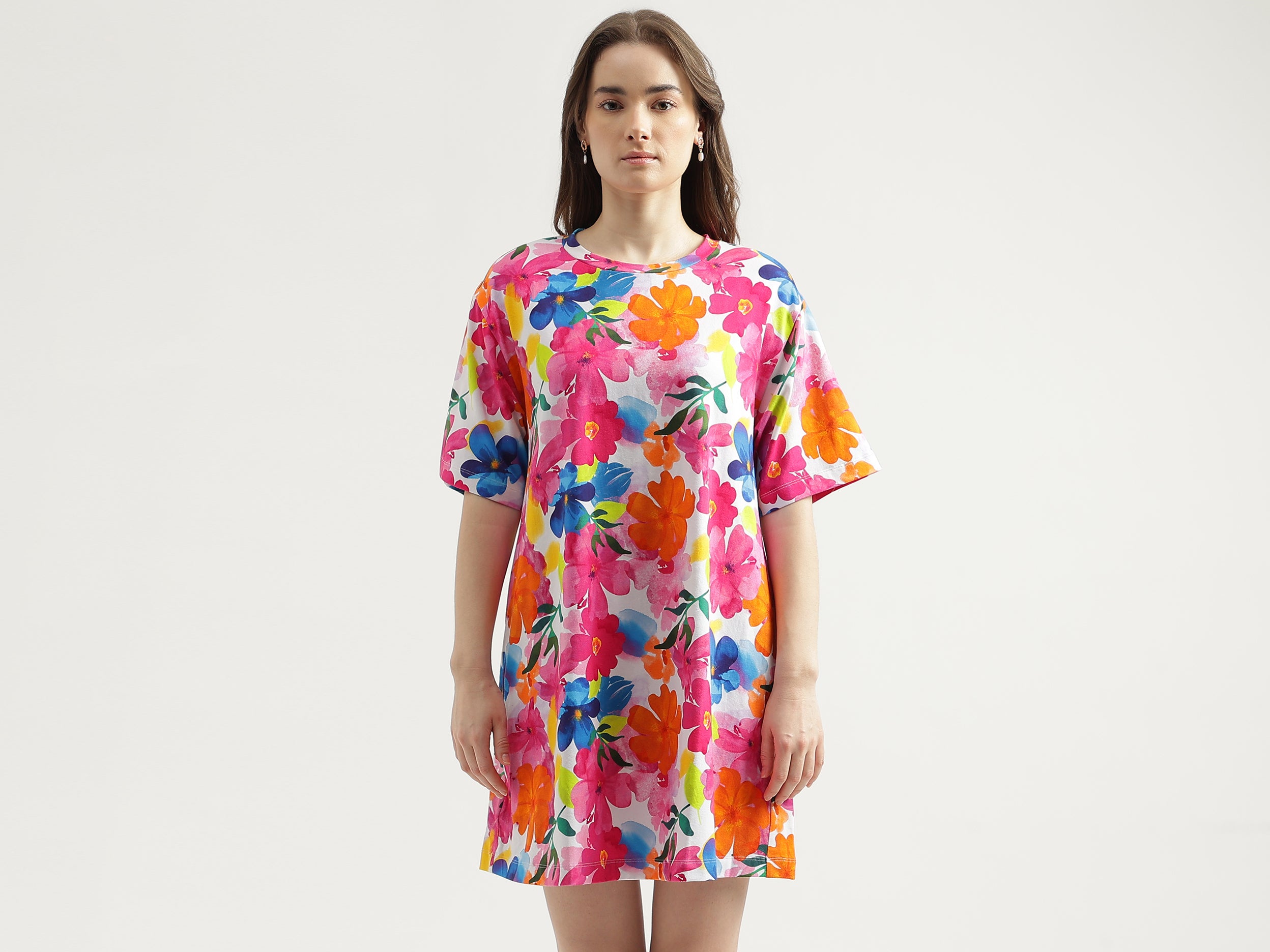 Women's Regular Fit Crew Neck Floral Dress