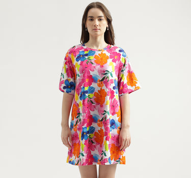 Women's Regular Fit Crew Neck Floral Dress