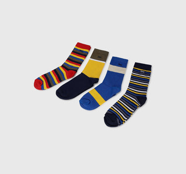 Pack of 4 Color Blocked & Striped Socks