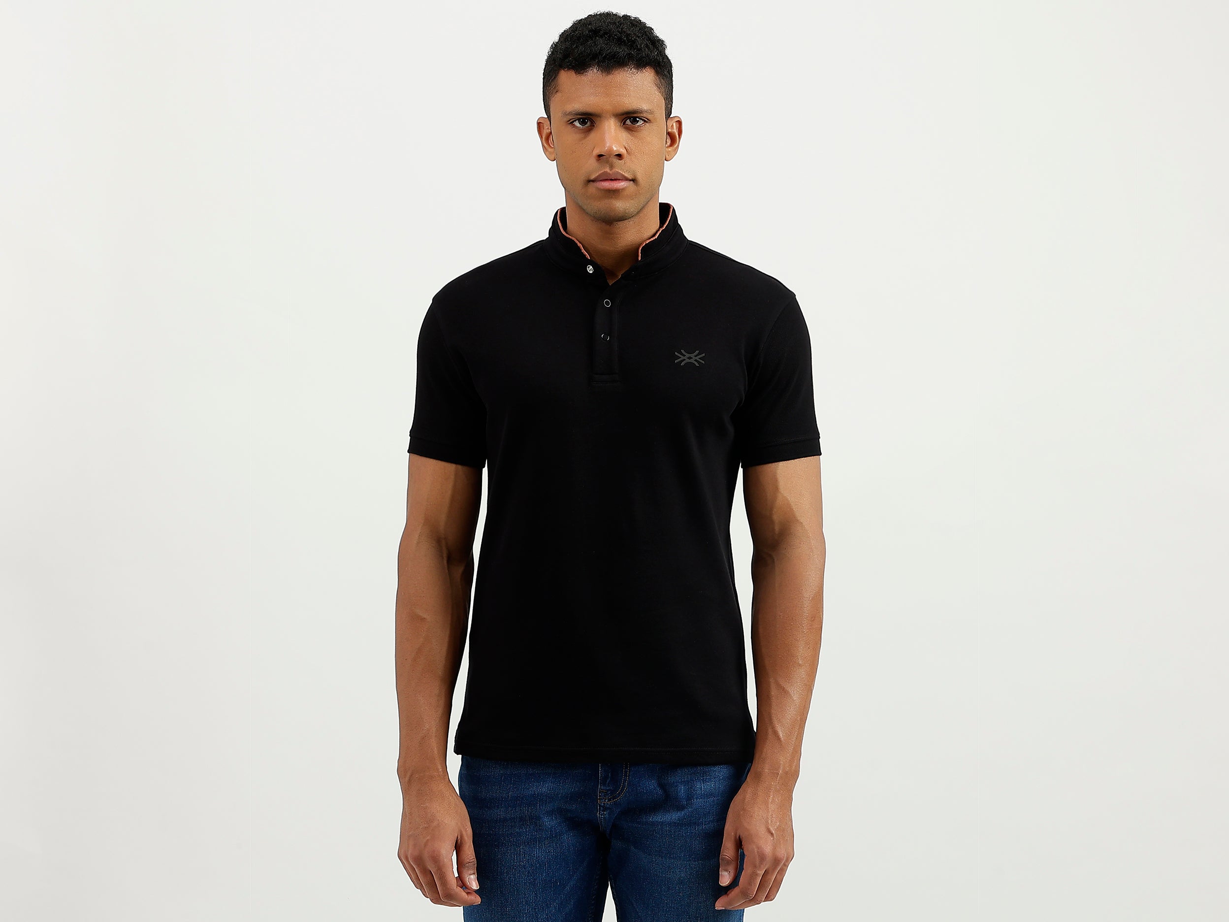 Regular Fit Stand Collar Solid T-Shirt