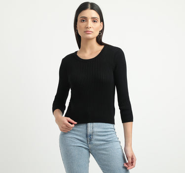 Women Ribbed Round Neck Sweater