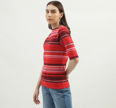 Women's Regular Fit Boat Neck Striped Tops