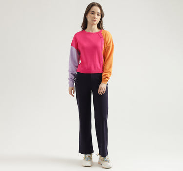 Women's Regular Fit Crew Neck Colorblock Sweater