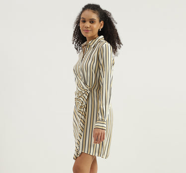 Striped Spread Collar Shirt Dress