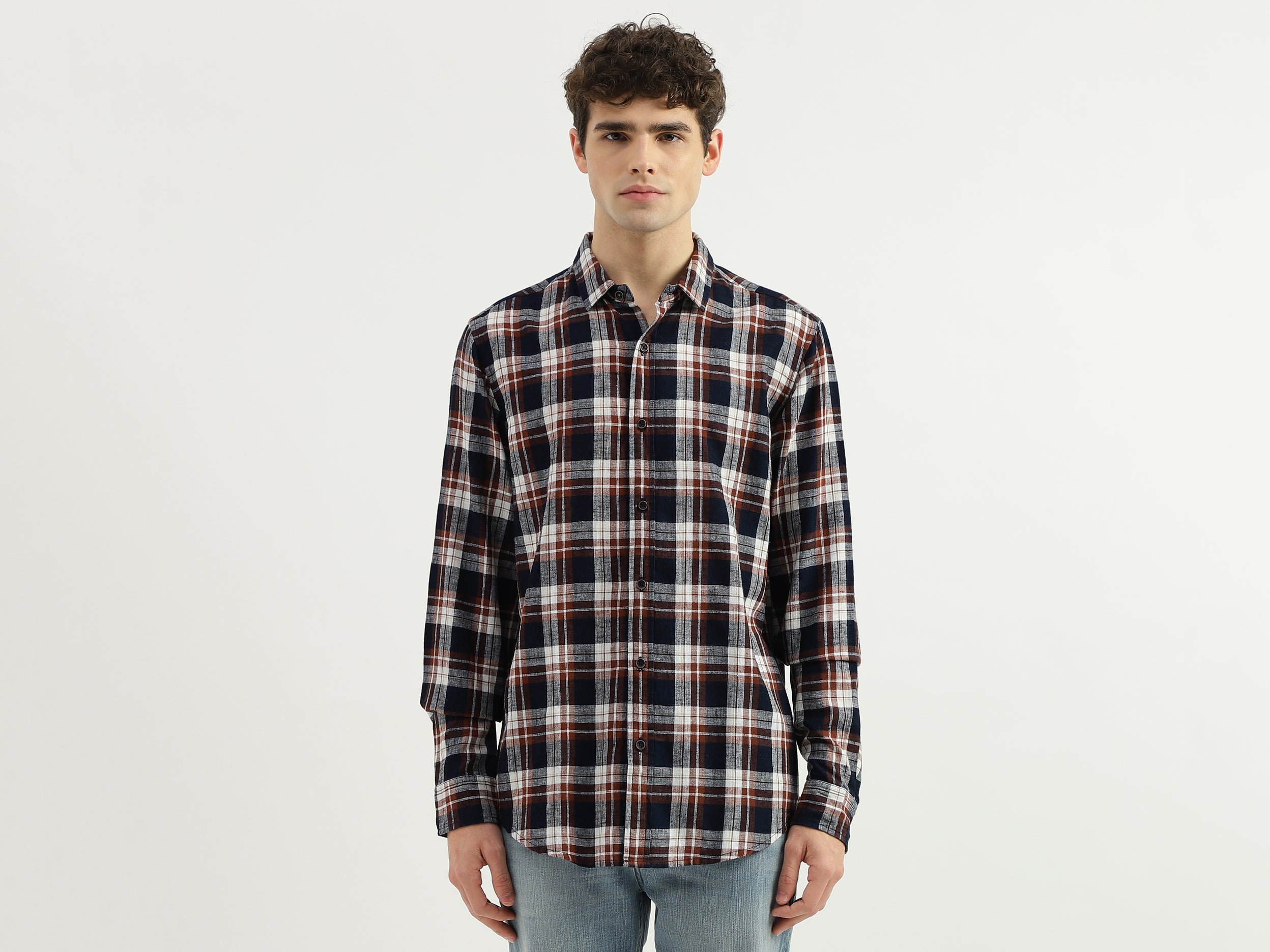 Regular Fit Spread Collar Checkered Shirt