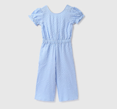 Girls Checked Round Neck Jumpsuit