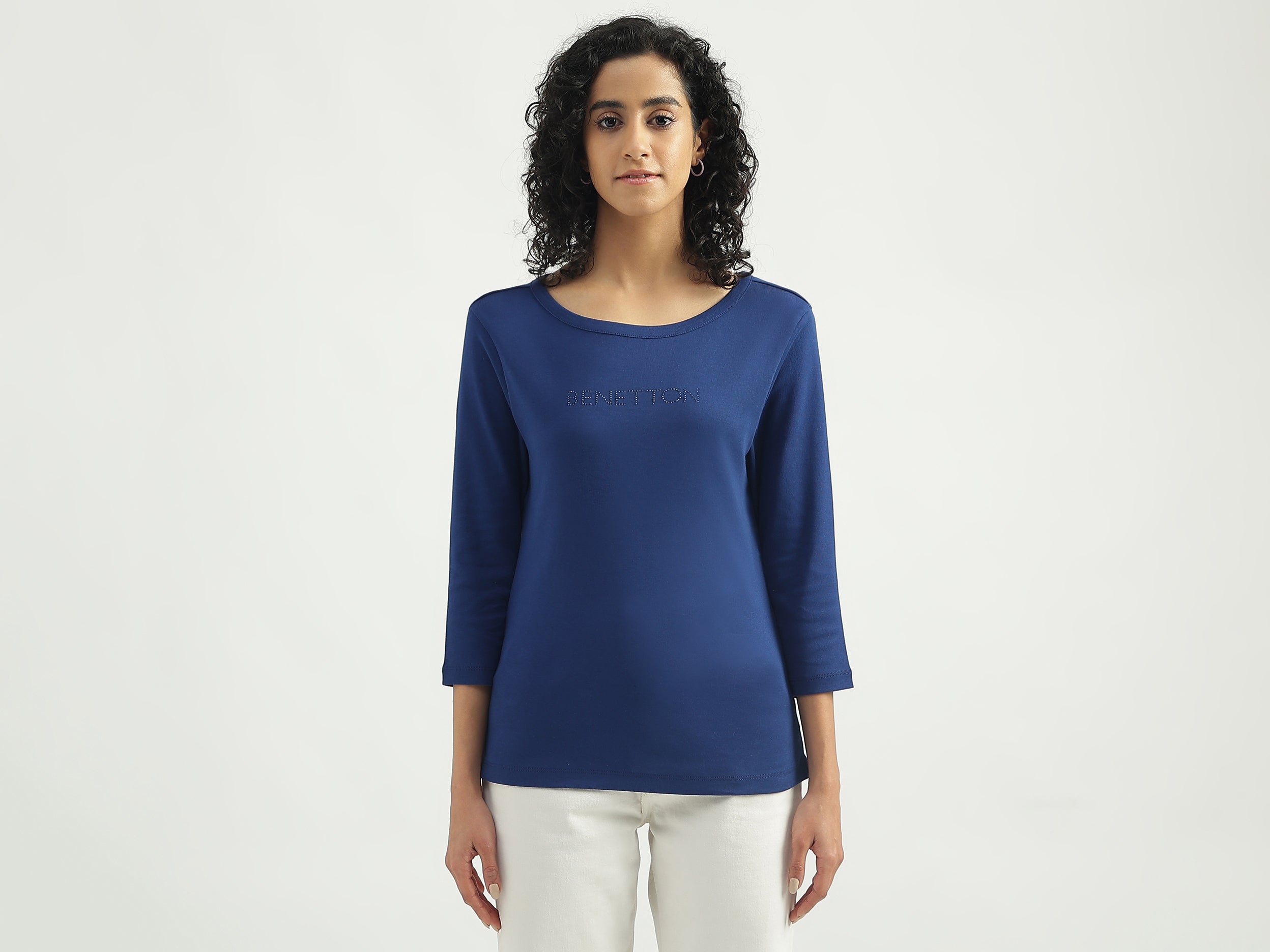 Cotton Solid Boat Neck Women Tops