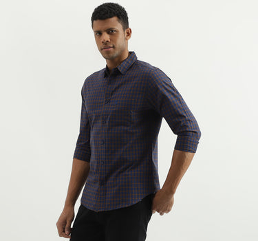 Slim Fit Spread Collar Checked Shirt