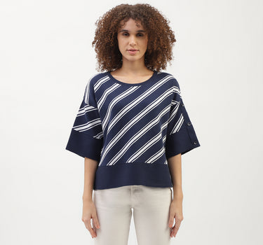 Regular Fit Round Neck Striped Pattern Sweater