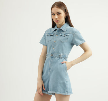 Women's Regular Fit Spread Collar Solid Romper