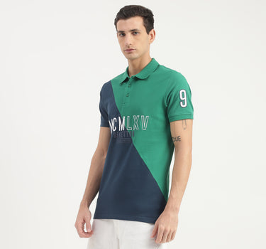 Embroidered Half-and-Half Polo T-Shirt