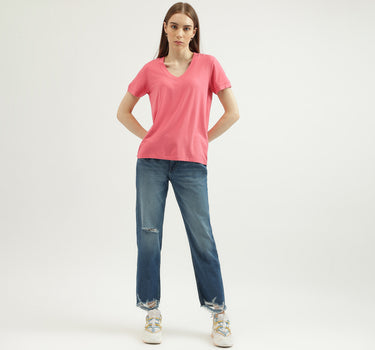 Women's Regular Fit V-Neck Solid T-shirt