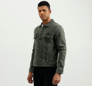 Regular Fit Spread Collar Solid Jacket