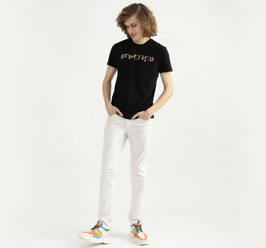 Men Applique Brand Logo Round Neck T-shirt