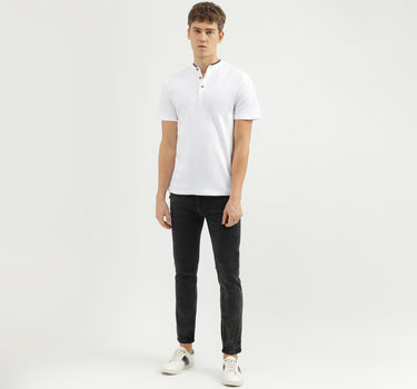 Men's Regular Fit Henley Neck Textured T-Shirt