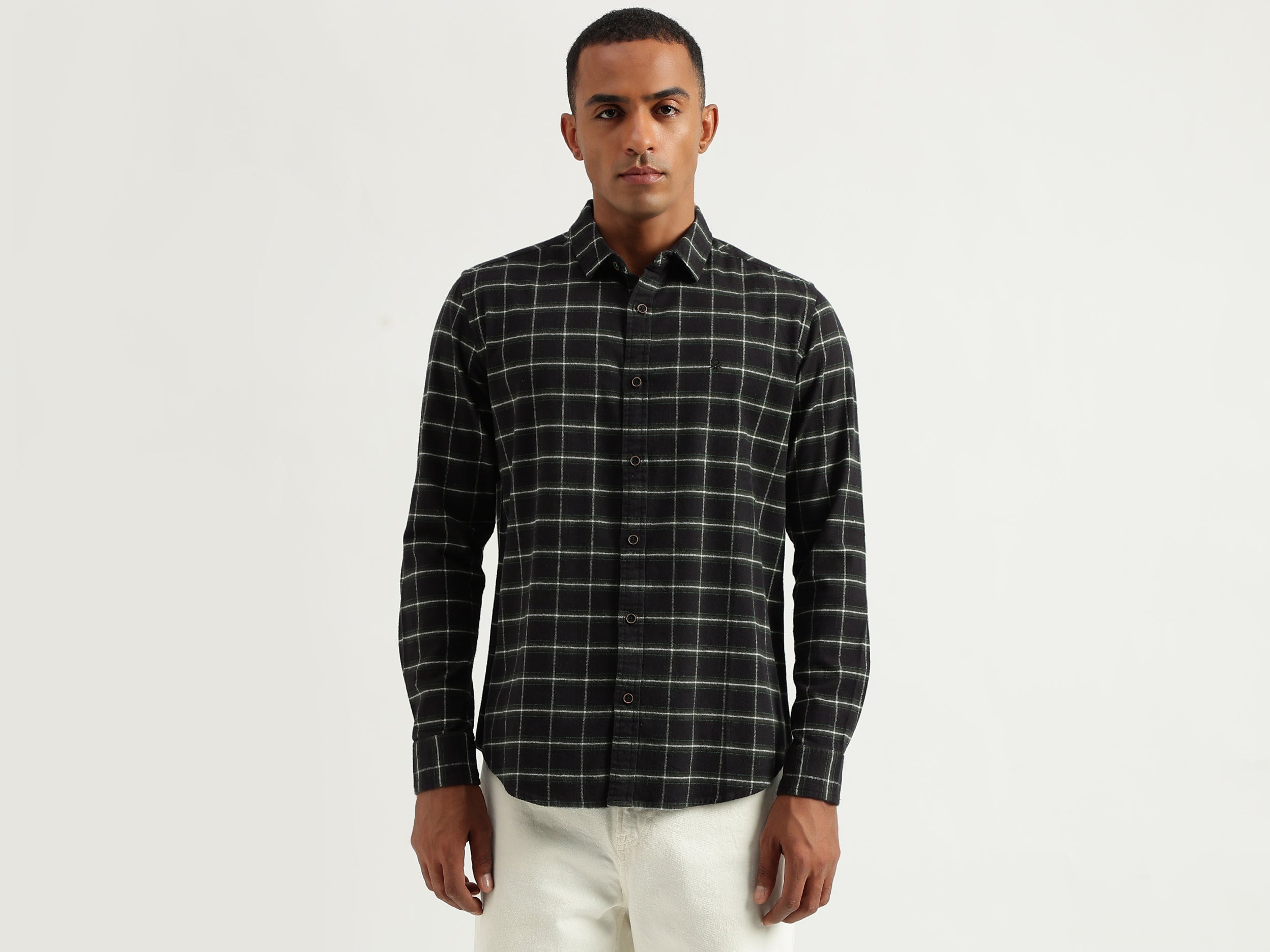 Men's Regular Fit Spread Collar Checked Shirts