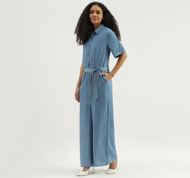 Solid Spread Collar  Jumpsuit