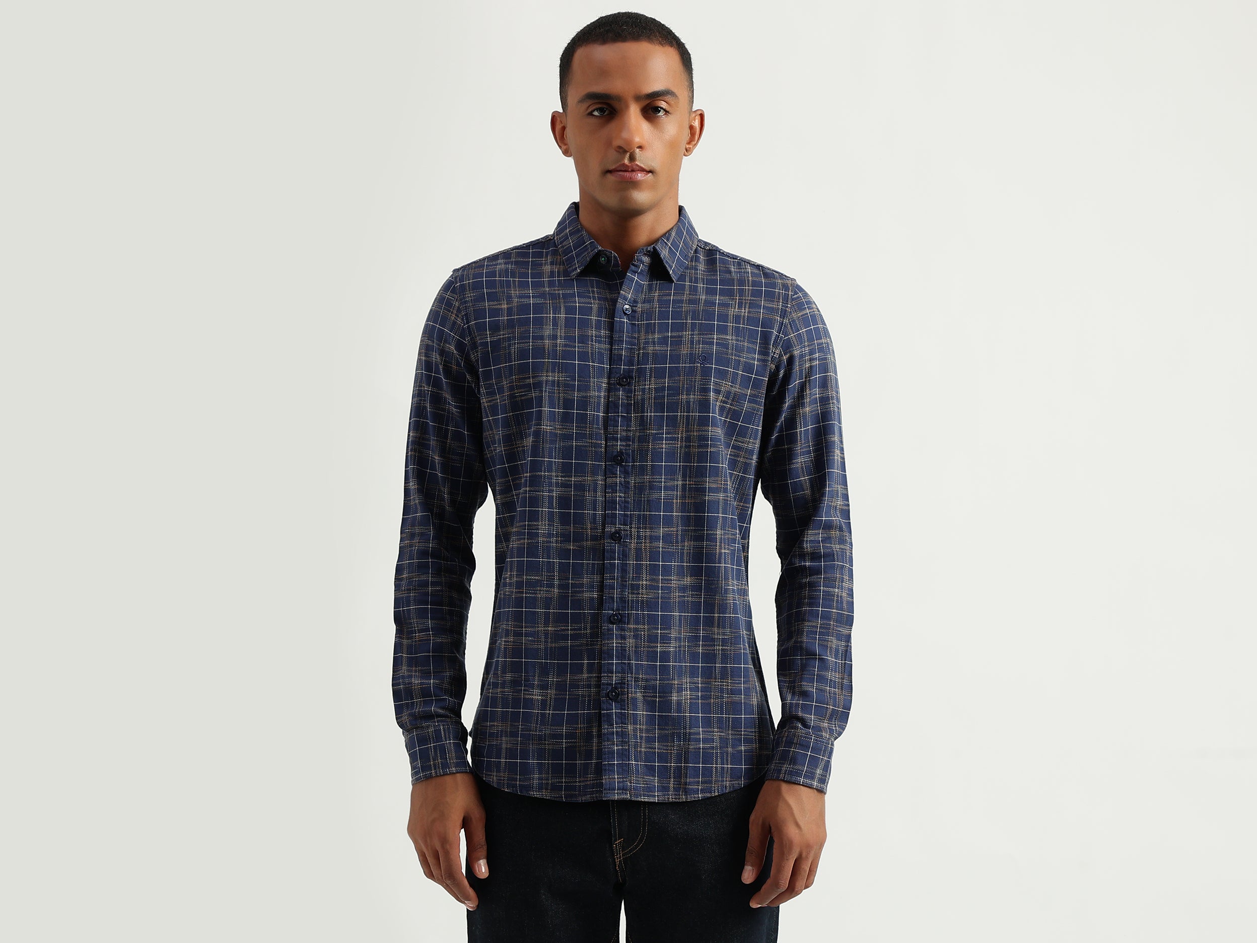 Men's Slim Fit Spread Collar Checked Shirts