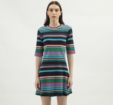 Women's Regular Fit Round Neck Striped Dresses