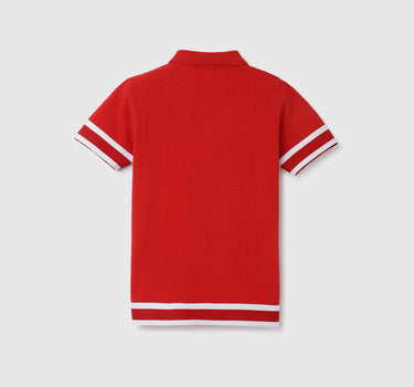 Polo Neck Textured Pattern T-Shirt