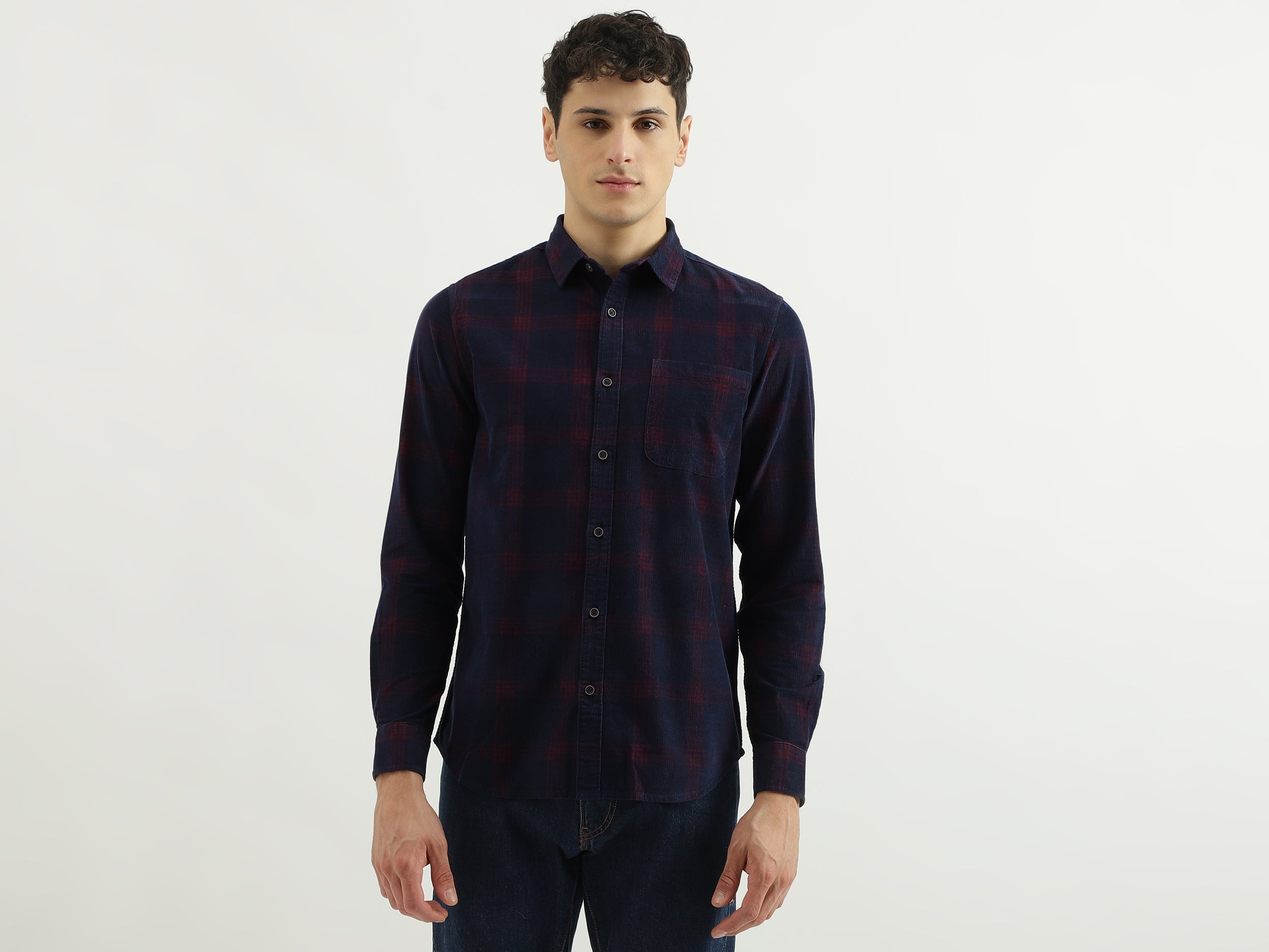 Regular Spread Collar Checkered Shirts