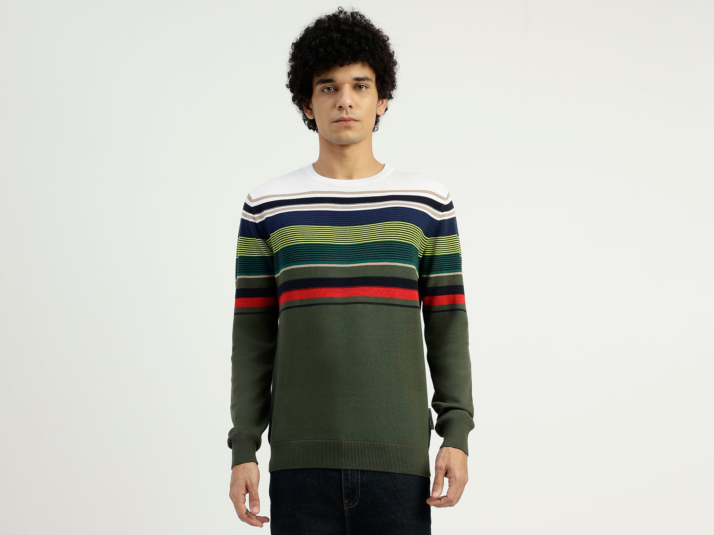 Regular Fit Round Neck Striped Sweater