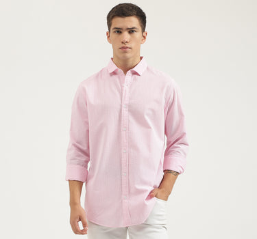 Regular Fit Cut Away Collar Striped Shirt